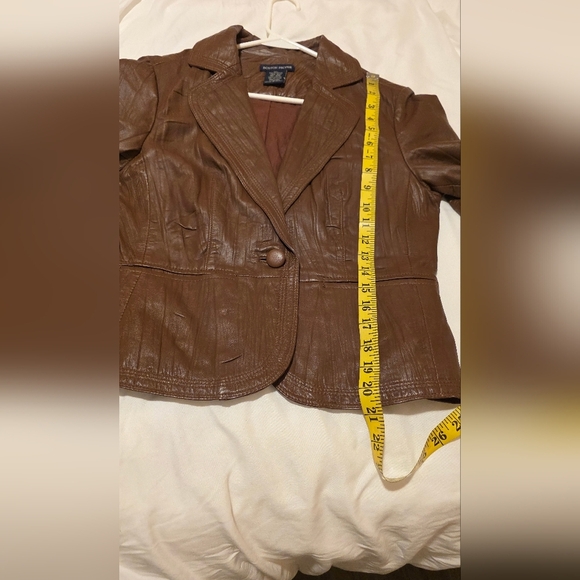 Boston Proper leather jacket blazer Lined Partial sleeve Brown Size 6 Biker Moto - Picture 8 of 8